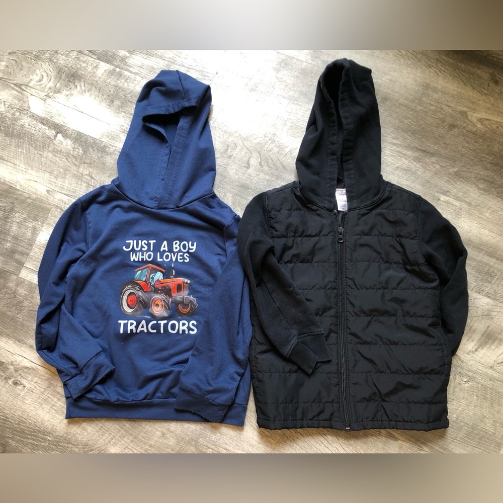 Carter’s Black Puffy Lightweight Jacket With Hoodie & Navy Blue Pullover Hoodie